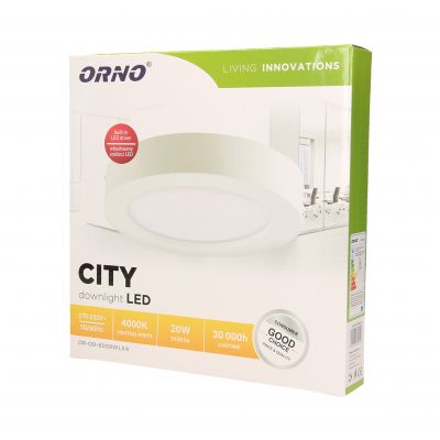 CITY LED 20W, oprawa downlight, natynkowa, okrągła, 1400lm, 4000K, biała, wbudowany zasilacz LED OR-OD-6059WLX4 ORNO (OR-OD-6059WLX4)