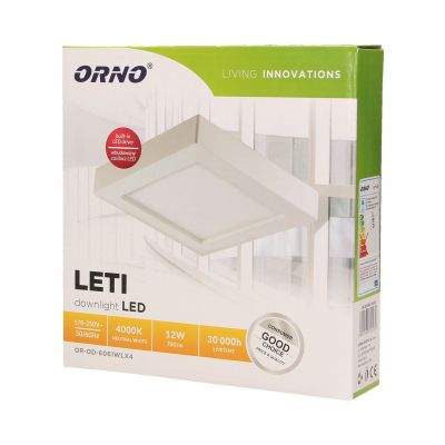 LETI LED 12W, oprawa downlight, natynkowa, kwadratowa, 780lm, 4000K, biała, wbudowany zasilacz LED OR-OD-6061WLX4 ORNO (OR-OD-6061WLX4)