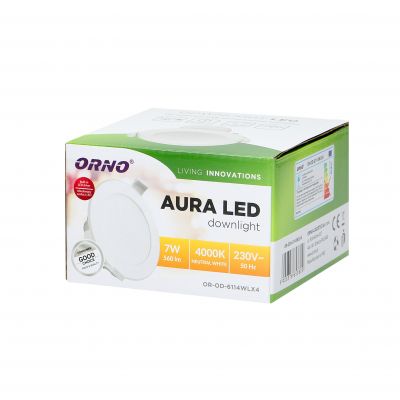 AURA LED, oprawa downlight, podtynkowa, 7W, 560lm, 4000K, biała, wbudowany zasilacz LED OR-OD-6114WLX4 ORNO (OR-OD-6114WLX4)