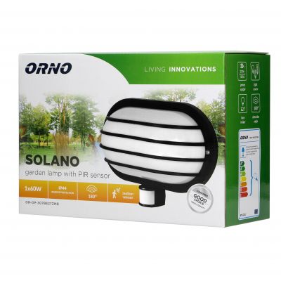 Oprawa SOLANO z czujnikiem ruchu 180st, 60W, E27, IP44, plastik, czarna OR-OP-307BE27ZMR ORNO (OR-OP-307BE27ZMR)