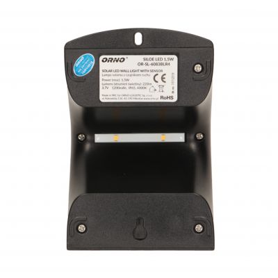 SILOE LED 1,5W, lampa solarna z czujnikiem ruchu 120st, 190lm, IP65, 4000K, 1200mAh, podwójne źródło światła, czarna OR-SL-6083BLR4 ORNO (OR-SL-6083BLR4)