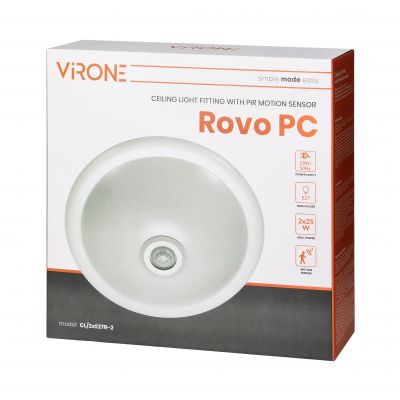 ROVO PC plafon oświetleniowy z czujnikiem ruchu 360st, 2x40W, E27 IP20 policarbon mleczny CL/2xE27R-2 ORNO (CL/2xE27R-2)
