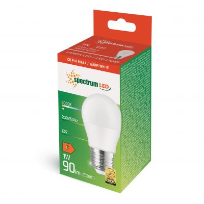 Żarówka LED KULKA E27 230V 1W 90lm 3000K ciepła biel  WOJ+14448 Spectrum Led (WOJ+14448)