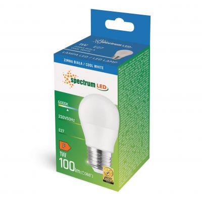 Żarówka LED KULKA E27 230V 1W 100lm 6000K zimna biel  WOJ+14450 Spectrum Led (WOJ+14450)