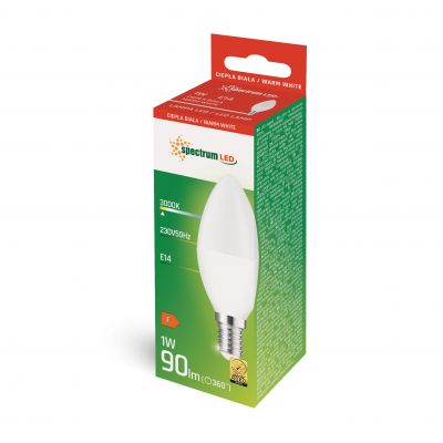 Żarówka LED ŚWIECOWA E14 230V 1W 90lm 3000K ciepła biel  WOJ+14451 Spectrum Led (WOJ+14451)