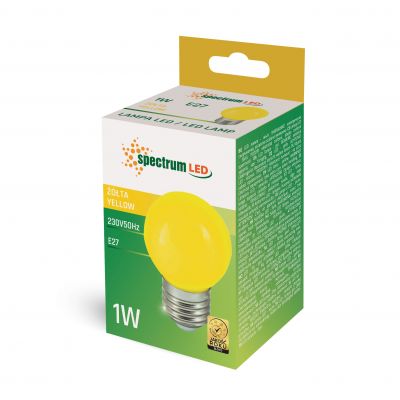 Żarówka LED E27 230V 1W kula żółta PC Spectrum (WOJ+11798)