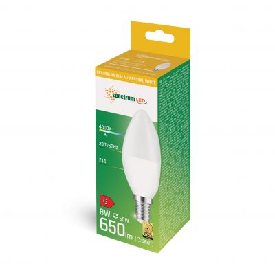 Żarówka LED ŚWIECOWA E14 230V 8W 650lm 4000K neutralna  WOJ+14221 Spectrum Led (WOJ+14221)