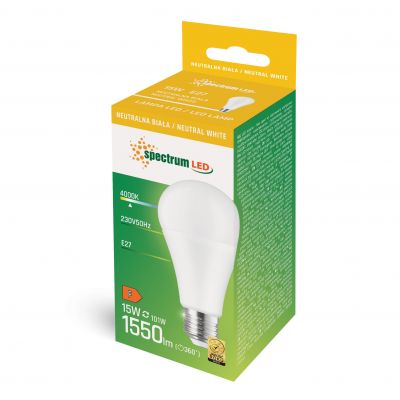 Żarówka LED E27 15W 1550lm 4000K neutralna  Spectrum (WOJ+14262)