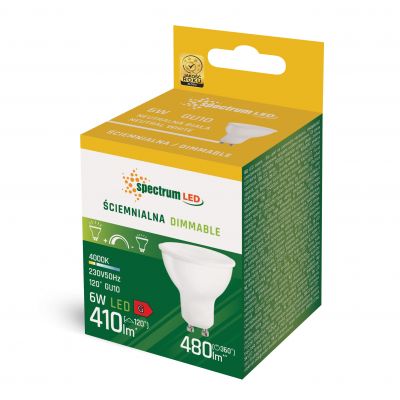 Żarówka LED ściemnialna GU10 6W 4000K barwa neutralna  WOJ+14385 Spectrum Led (WOJ+14385)