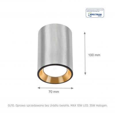 Oprawa natynkowa CHLOE MINI GU10 250V IP20 70x100mm srebrny środek złoty okrągła  SLIP005014 Spectrum Led (SLIP005014)