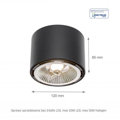 Oprawa natynkowa CHLOE AR111 GU10 250V IP20 120x85mm czarny okrągła nieruchoma  SLIP005011 Spectrum Led (SLIP005011)