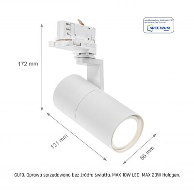 Oprawa na szynoprzewód SPS 2 Madara Mini II GU10 3F GU10 250V IP20 56,5x121x172mm biały  SLIP003008 Spectrum Led (SLIP003008)