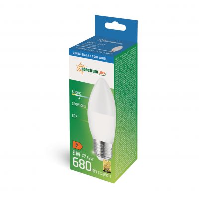 Żarówka LED ŚWIECOWA E27 230V 8W 680lm 6000K zimna biel  WOJ+14224 Spectrum Led (WOJ+14224)