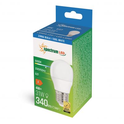 Żarówka LED KULKA E27 230V 4W 340lm 6000K zimna biel  WOJ+13033 Spectrum Led (WOJ+13033)