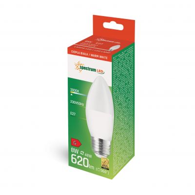 Żarówka LED ŚWIECOWA E27 230V 8W 620lm 3000K ciepła biel Spectrum (WOJ+14223)