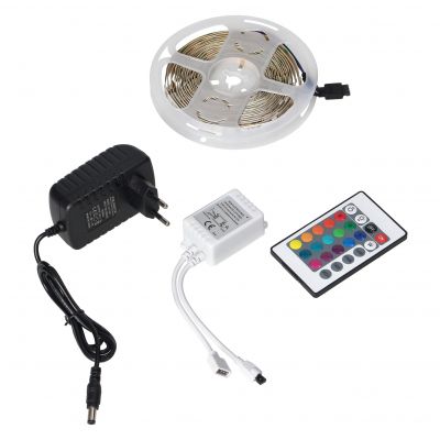 Zestaw taśma LED 12V 5050 150 30L 7.2W/m IP20 RGB 5m +Sterownik RGB +Zasilacz 12V LD-6/5M/RGB/SET ORNO (LD-6/5M/RGB/SET)