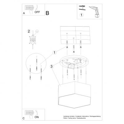 Lampa plafon sześciokątny czarny SUNDE 13 SOLLUX (SL.1060)