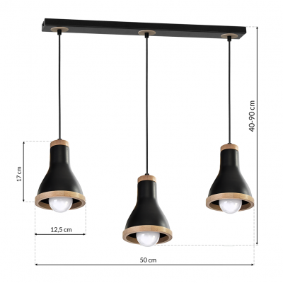 MILAGRO Lampa wisząca HOLLY BLACK / WOOD 3xE27 60W (MLP6256)