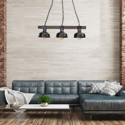 MILAGRO Lampa wisząca FARO BLACK/WOOD 3xE27 (MLP6243)