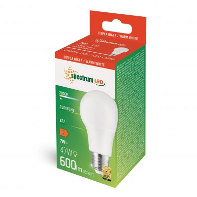 Żarówka LED E27 230V 7W GLS 600lm ciepła  WOJ+13900 Spectrum Led (WOJ+13900)