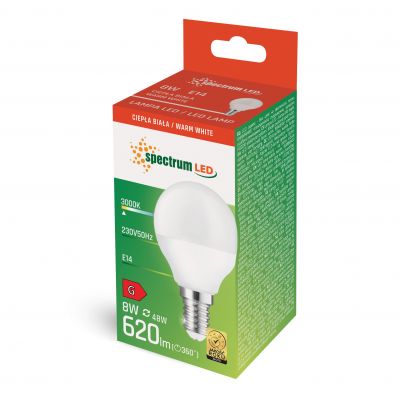 Żarówka LED KULKA E14 230V 8W ciepła biel  WOJ+14215 Spectrum Led (WOJ+14215)