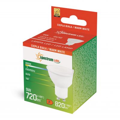 Żarówka LED GU10 230V 9W SMD barwa ciepła mleczna szybka biała SPECTRUM (WOJ+13256)