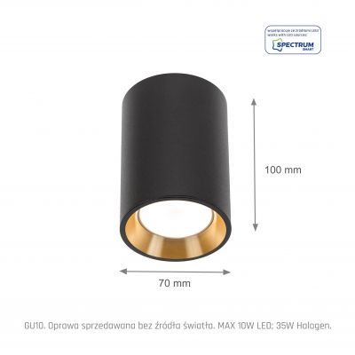 Oprawa natynkowa CHLOE MINI GU10 250V IP20 70x100mm czarny środek złoty okrągła  SLIP005016 Spectrum Led (SLIP005016)