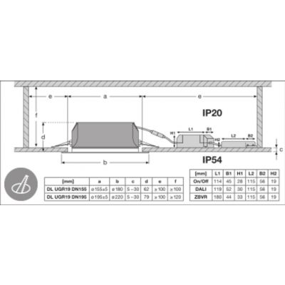 DOWNLIGHT UGR19 DN195 PFM 21W 840 ZIGBEE WT LEDVANCE (4058075459397)