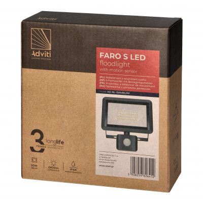 FARO S LED 30W naświetlacz z PIR, 2400lm, IP44, 4000K, aluminium + szkło AD-NL-6254BLR4 ORNO (AD-NL-6254BLR4)