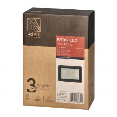 FARO LED 50W naświetlacz 4000lm, IP65, 4000K, aluminium + szkło AD-NL-6255BL4 ORNO (AD-NL-6255BL4)