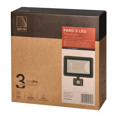 FARO S LED 50W naświetlacz z PIR 4000lm, IP44, 4000K, aluminium + szkło AD-NL-6255BLR4 ORNO (AD-NL-6255BLR4)