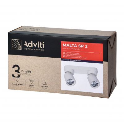 Oprawa ścienno-sufitowa MALTA SP 2 GU10 max. 2x12W IP20 czarna ADVITI ORNO (AD-OP-6481BGU10)