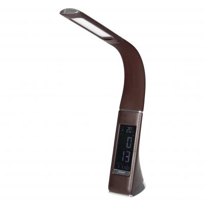 Lampka biurkowa DOLOMIT LED 4000K, 5W DIM z zegarem, imitacja skóry/chrom brązowa ORNO (DL-12/BR)