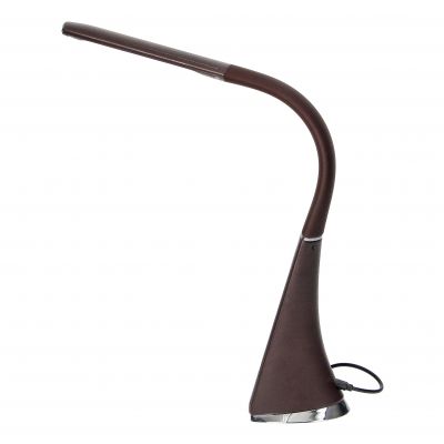 Lampka biurkowa DOLOMIT LED 4000K, 5W DIM z zegarem, imitacja skóry/chrom brązowa ORNO (DL-12/BR)