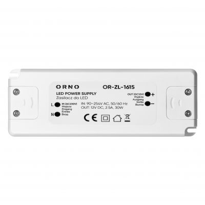 Zasilacz LED 12V DC 30W 2,5A IP20 OR-ZL-1615 ORNO (OR-ZL-1615)