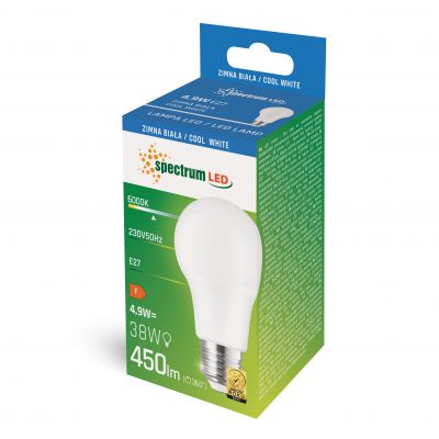 Żarówka LED GLS E27 230V 4,9W zimna biel WOJ+13272_4.9W SPECTRUM (WOJ+13272_4.9W)