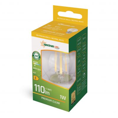 Żarówka LED kulka E-27 230V 1W COG neutralna biel SPECTRUM (WOJ+14582)