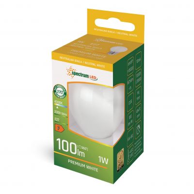 Żarówka LED kulka do girland E-27 230V 1W COG neutralna biel mleczna SPECTRUM (WOJ+14586)