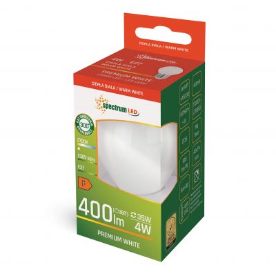 Żarówka LED kulka E-27 4W 2700K ciepła biel WOJ+14074 Spectrum Led (WOJ+14074)