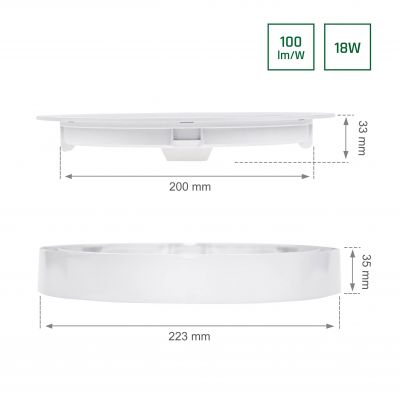 Oprawa lampa ALGINE ECO 2w1 natynkowa-podtynkowa DOWNLIGHT 18W ciepła biel 230V 110st IP20 IK06 223x35mm BIAŁY okrągła SLI037029WW_PW (SLI037029WW_PW)