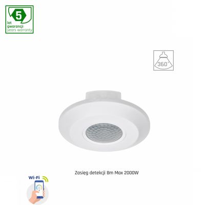 Czujnik ruchu PIR 360st 2kW 8m 1-10V n/t IP20 230V Wi-Fi/BT Spectrum SMART (WOJ+05782)