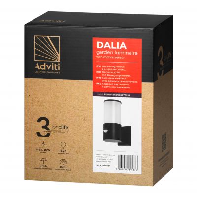 DALIA oprawa ogrodowa z czujnikiem ruchu PIR E27 max. 15W IP54 czarna AD-OP-6566BE27SMR ORNO (AD-OP-6566BE27SMR)