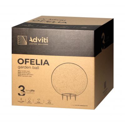 Oprawa ogrodowa OFELIA kula E27 max. 18W IP65 kamień 28cm wbijana ORNO (AD-OP-6588GE27ZW)