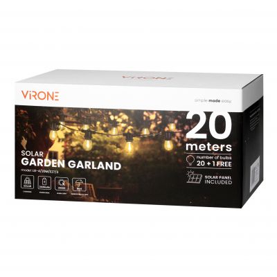 Girlanda solarna ogrodowa lampki solarne 20m + 21x Żarówka E27 LED + PILOT (LG-4/20M/E27/3)