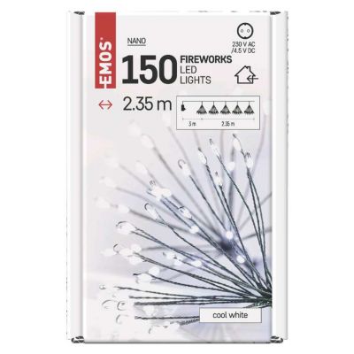 Lampki nano łezki frędzle 150 LED 2,35 m zimna biel IP20 timer EMOS (D3AC08)