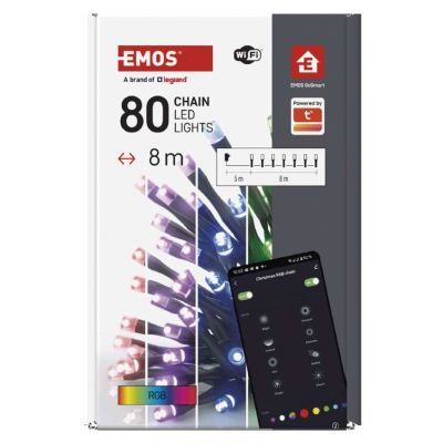 GoSmart lampki choinkowe 80LED 8m RGB czarny przewód 64 programów IP44 Wi-Fi EMOS (D4ZR01)