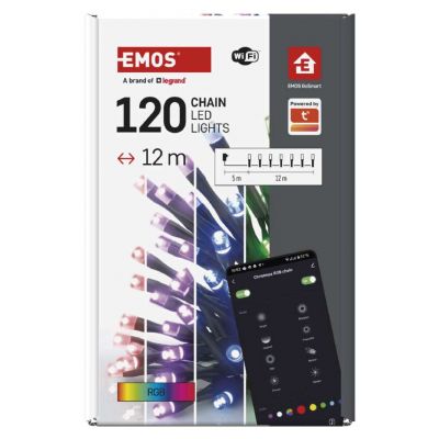 GoSmart lampki choinkowe 120LED 12m RGB czarny przewód 64 programów IP44 Wi-Fi EMOS (D4ZR02)