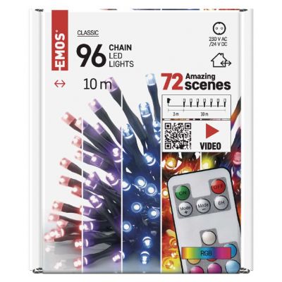 Lampki choinkowe Classic 96 LED 10m RGB 72 programy pilot IP44 timer EMOS (D4AA02)