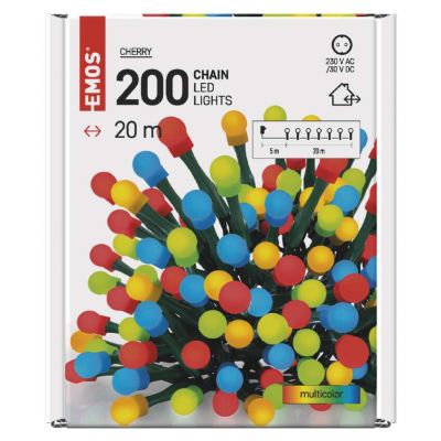 Lampki choinkowe kulki 200LED 20m multikolor timer IP44 zielony przewód EMOS (D5AM03)