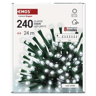 Lampki choinkowe Classic 240 LED 24m zimna biel IP44 8 programów timer EMOS (D4AC25)